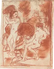 Hans von Marées, Pferdeführer und Nymphe, 1881, Rötel auf Bütten