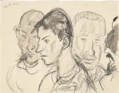 Verwundete – Vier männliche Porträtköpfe by Max Beckmann, 1915, Bleistift, Kreide und Pinsel in Braungrau auf Papier, sold Nov 2025