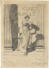 Franz von Stuck, Die Kunst für Alle, Bleistift, mit Pinsel in Schwarz laviert, auf Bütten (Wasserzeichen: PL BAS)