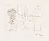 Pablo Picasso, Sculpteur et son modèle avec la tête sculptée du modèle, 1933, Radierung auf Montval-Bütten (Wasserzeichen: Vollard)