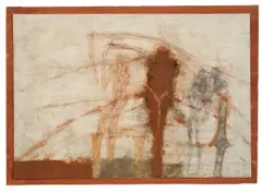 Walter Pichler, St. Martin, 1974, Tempera und Bleistift auf Papier, vom Künstler auf bemaltem Papier montiert