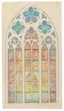Alphonse Mucha, Skizzenbuch und Entwurfsstudie für ein Fenster im Veitsdom, Prag. (Vor) 1931, Leinengebundenes Skizzenbuch mit 26 Bleistiftzeichnungen, davon 6 mit Farbstiften, und 1 Seite mit dem kyrillischen Alphabet in Tuschfeder, jeweils auf Papier
