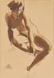 Georg Kolbe, Sitzender weiblicher Akt, Um 1920, Pinsel und Feder auf leichtem Karton (aus einem Skizzenblock)