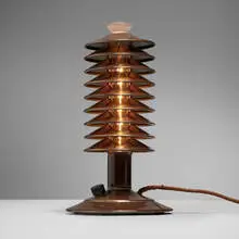Table lamp by Walter von Nessen, 1932, enameled brass, steel, glass, sold Jun 2025