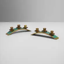 Pepe Mendoza, Candleholders, pair, c. 1958, ceramic inlaid brass