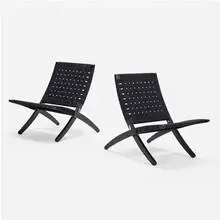 Morten Gøttler, Cuba lounge chairs model MG501, pair, cotton webbing, lacquered oak