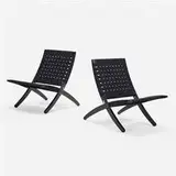 Morten Gøttler, Cuba lounge chairs model MG501, pair, cotton webbing, lacquered oak