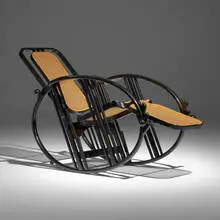 Max Fabiani, Egg rocking chair, model 267, lacquered beech, cane, leather