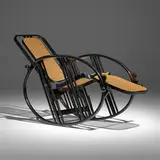Max Fabiani, Egg rocking chair, model 267, lacquered beech, cane, leather