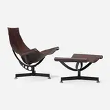 Max Gottschalk, Sling chair and ottoman, c. 1965, leather, enameled steel, aluminum