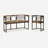 Josef Hoffmann, Settee, model 728/C and armchair, model 728, bent beechwood, upholstery