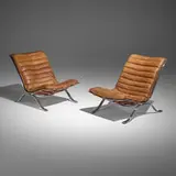 Arne Norell, Ari lounge chairs, pair, leather, chrome-plated steel