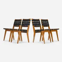Jens Risom, Chairs model 666W, set of four, cotton webbing, maple