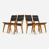 Jens Risom, Chairs model 666W, set of four, cotton webbing, maple