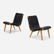Jens Risom, Lounge chairs model 654W, pair, cotton webbing, maple