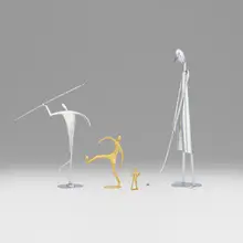 Franz Hagenauer, Collection of four sporting figures, c. 1980, nickel-plated brass, brass