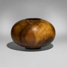 Figured Tulipwood Globe by Ed Moulthrop, 1990, tulipwood, sold Aug 2025