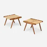 New Hope Modern, Stools, pair, c. 1975, walnut, sea grass cord