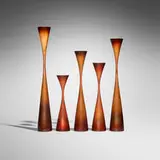 Rude Osolnik, Collection of five candlesticks, c. 1990, walnut