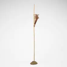 Entrave #8 by Dominique Morel, 1989, wood, hide, stone, sold Aug 2025
