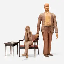 Barbara Spring, Mr. Ernest and Sitting Woman, c. 1976, carved and painted wood