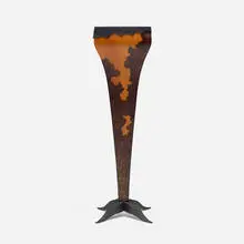 Jack Alberti, Storm's Exodus pedestal, c. 1999, natural and ebonized Swiss pear wood, redwood burl, patinated and lacquered steel
