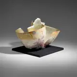 Bennett Bean, Pair on Base #509, c. 2000, pit-fired, painted, and gilt earthenware