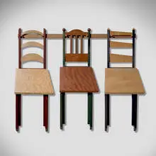 Wall Chairs by Stephen Perrin, 1994-95, aniline-dyed maple, bird's-eye maple, quilted maple, maple burl, maple, sold Aug 2025