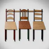 Stephen Perrin, Wall Chairs, 1994-95, aniline-dyed maple, bird's-eye maple, quilted maple, maple burl, maple