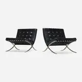 Barcelona chairs, pair by Ludwig Mies van der Rohe, leather, stainless steel, sold Mar 2026