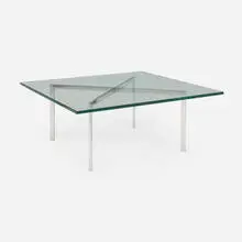 Tugendhat coffee table by Ludwig Mies van der Rohe, glass, stainless steel, sold Mar 2026