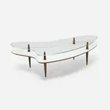 Modern, Tiered coffee table, c. 1955, glass, walnut, laminate, brass, painted wood