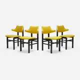 Edward Wormley, Dining chairs model 5517, set of four, c. 1955, stained walnut, ostrich leather