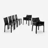 Mario Bellini, Cab chairs, set of six, leather over enameled steel, plastic