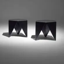 Prismatic tables, pair by Isamu Noguchi, 1957 / 2002, enameled metal, sold Mar 2026