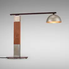 Swing-arm table lamp by Garry Knox Bennett, 2013, walnut, nickel-plated brass, laminate, bronze, sold Mar 2026