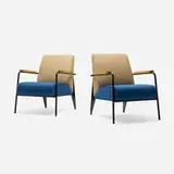 Jean Prouvé, Fauteuil de Salon chairs, pair, enameled metal, upholstery, oak