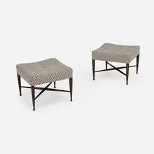 Edward Wormley, Stools model 5002, pair, upholstery, stained walnut