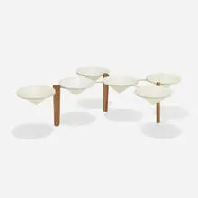 Rare plant stand by George Nelson & Associates, c. 1952, walnut, enameled metal, plastic, sold Feb 2026