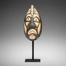 Jacque Sagan, Mask, c. 1950, enameled and gilt earthenware