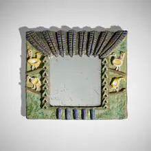 Isabelle Ferlay, Wall mirror, c. 1960, glazed stoneware, mirrored glass