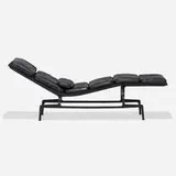 Production Prototype Billy Wilder chaise lounge, model ES106 by Charles and Ray Eames, 1968, nylon-coated aluminum, plasticized Fiberthin, leather, sold Feb 2026