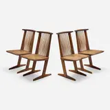 Conoid chairs, set of four by George Nakashima, 1965-66, American black walnut, hickory, sold Feb 2026