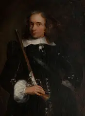 Gonzales Coques, Portrait of gentleman, half-length, in black costume, holding a pistol
