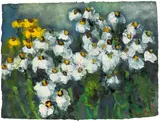 Klaus Fußmann, Margeriten und Rudbeckia, 1995, Gouache auf schwerem genarbten Velin
