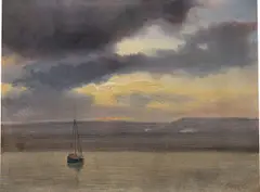 Théodore Gudin, Seestück mit Fischerboot, Öl auf Papier, auf Holz aufgezogen