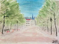 Straße im Frühling by Werner Heldt, 1952, Öl auf leinenstrukturiertem Papier, sold Jun 2021