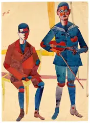 Paul Busch, Stehender und sitzender Junge, Um 1919, Aquarell über Bleistift auf Papier