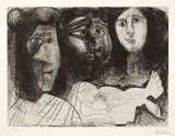 Pablo Picasso, La chute d'Icare (Autoportrait avec deux femmes), 1972, Radierung und Kaltnadel auf Velin in Original-Leinenmappe mit 7 Faksimile-Reproduktionen und Text von Jean Leymarie