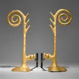 Gene Summers, A andirons, pair, 1988, cast and patinated bronze, enameled steel